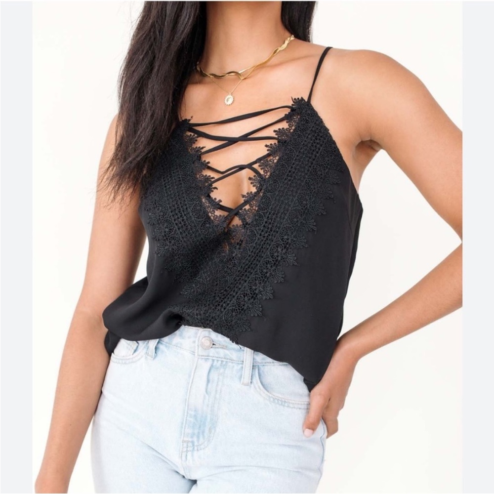 Koko + Mason Black Lace Trim Cami Top